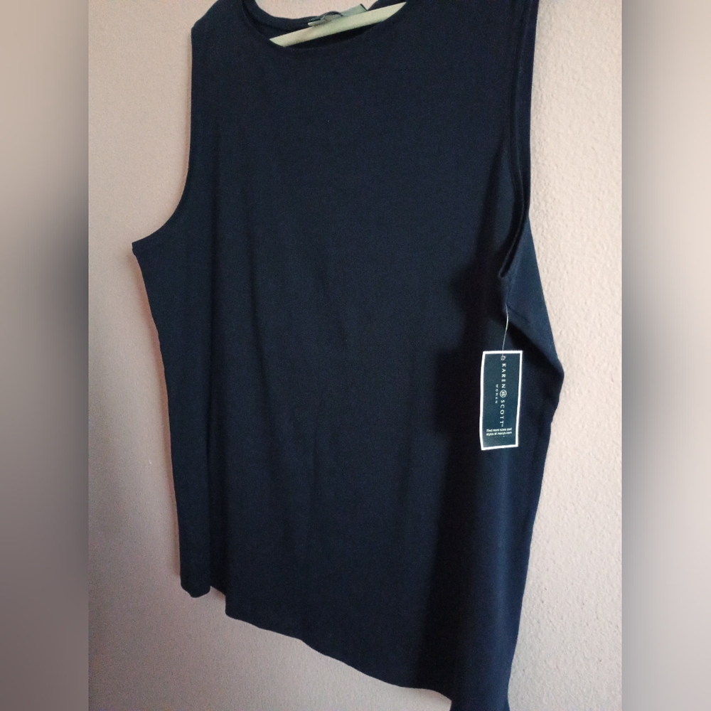 Karen Scott Blue Muscle Tee Sleeveless Crew Neck